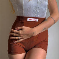 Shorts De Motociclista Blancos Con Bordado De Letras Para Mujer Cintura Alta Algodón Y Poliéster Estilo Casual De Verano - details 4