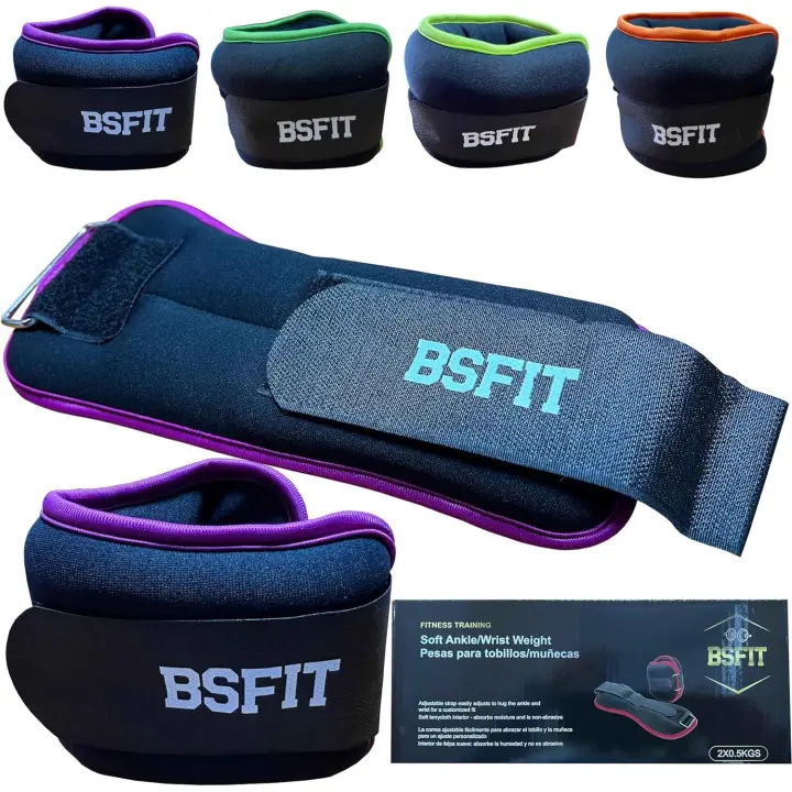 BSFIT® Par de Tobilleras o Muñequeras con Peso de Neopreno - Set de Pesas para Tobillos y Muñecas - 0,5kg, 1kg, 1,5kg ó 2kg - 1