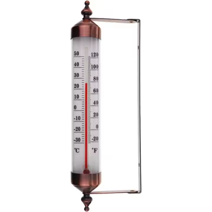 Termómetro para exteriores con indicador, efecto bronce: elegante termómetro para jardín, apto para temperaturas exteriores, invernaderos, garajes, fácil de colgar - 1