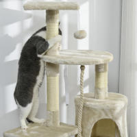 PawHut Rascador para Gatos Altura 116 cm Árbol para Gatos Torre de Escalada con Postes Rascadores de Sisal Cueva Plataformas y Juguetes Divertidos Colgantes Beige - details 3