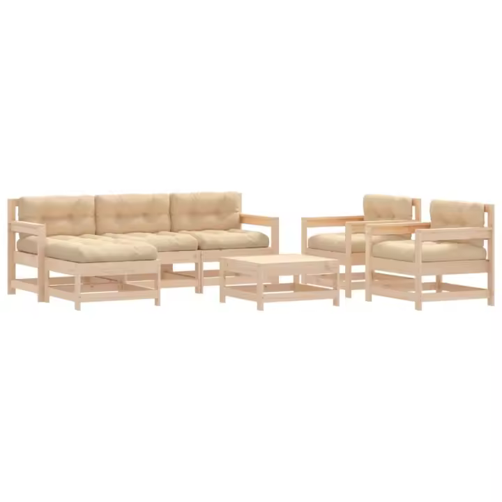 vidaXL Juego de muebles de jardín 7 piezas y cojines madera maciza - 1