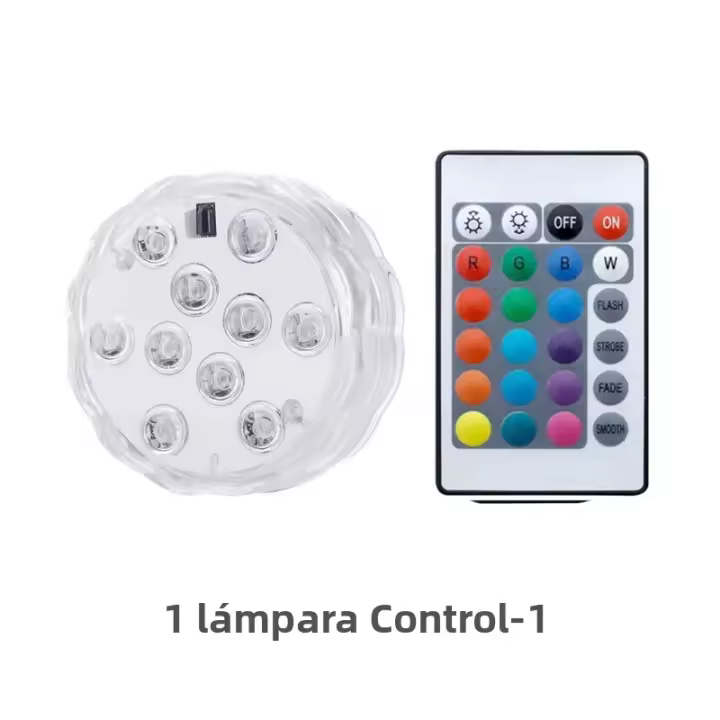 Luz Submersible LED Con Control Remoto Para Piscina IP68 Con Ventosas 10 Lámparas LED Brillantes RGB Para Estanque/Piscina/Aquario - 1