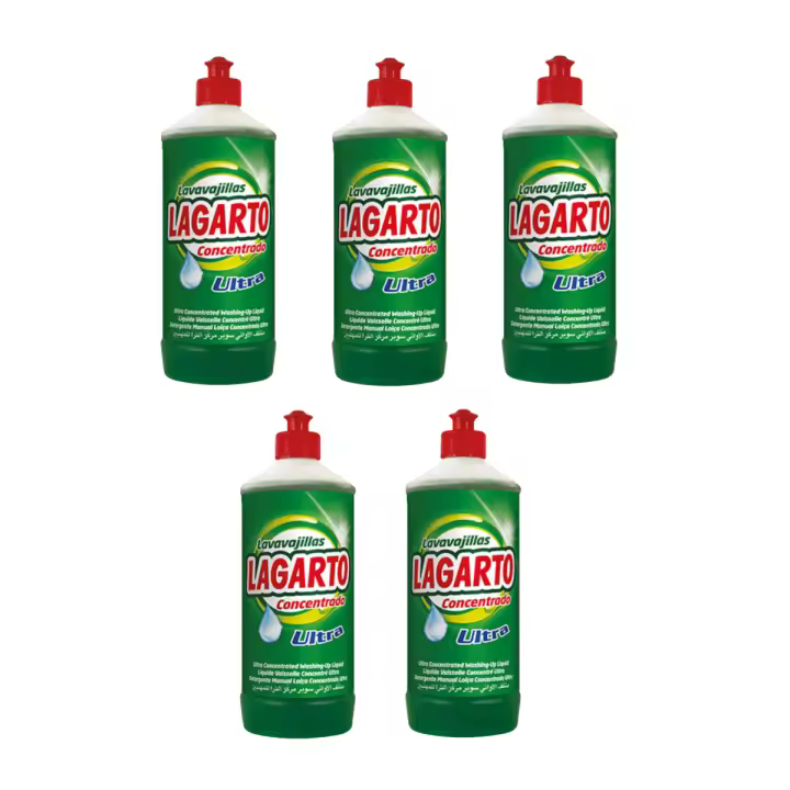 Lagarto -  5 Botellas Lavavajillas Concentrado Desengrasante 750 Ml - Ultra, Limón, Aloe, Manos Delicadas, Máxima Higiene - 1
