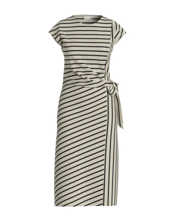 Vestido Vila Pompia midi beige rayas negras lazo para mujer - 1