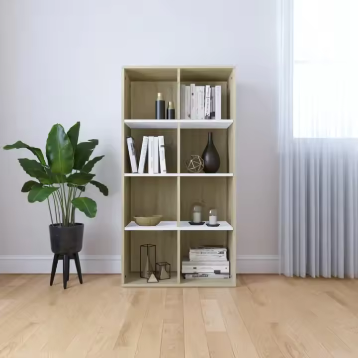 vidaXL Estantería madera de ingeniería envejecida 66x30x130 cm en color Madera antigua/Blanco y roble sonoma/Roble artisan | almacenamiento funcional diseño moderno para baño dormitorio sala - 1