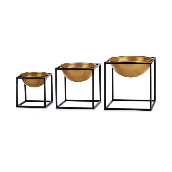 Set de Cuencos Negro Dorado Decoración 3 Piezas Metal - 1