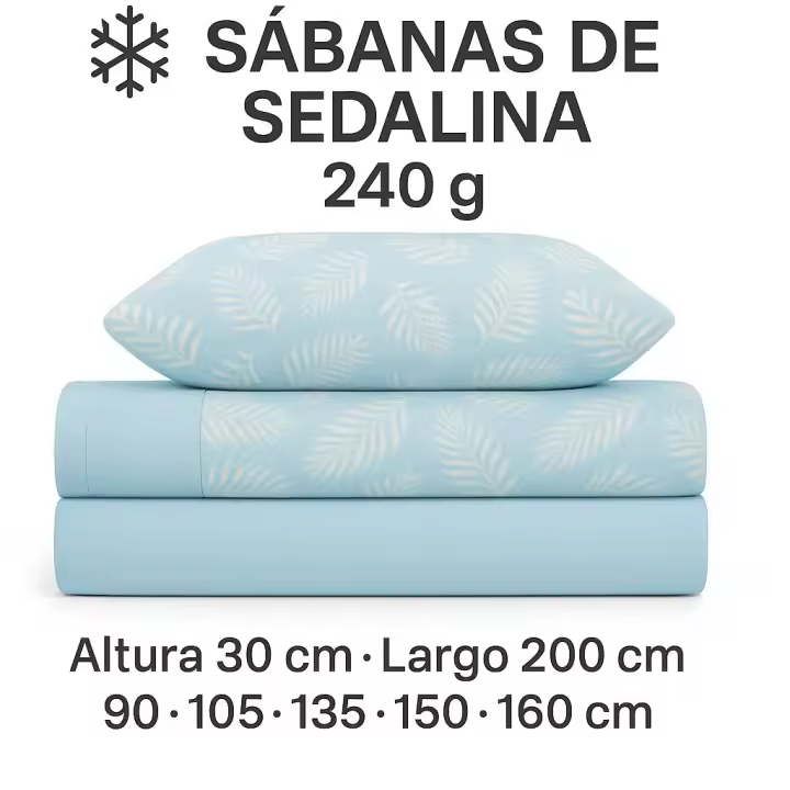 Juego de sábanas sedalina 240 g/m² | Simon en celeste |Cama 90 a 180 cm | 3 y 4 piezas-Mercatienda.es - 1