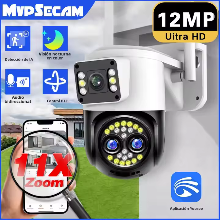 Cámara De Seguridad IP WIFI Para El Hogar 12MP Tríptico Lente 10x Zoom Vídeo HD Vigilancia CCTV Exterior Cámara De Seguridad Inalámbrica Yoosee - 1