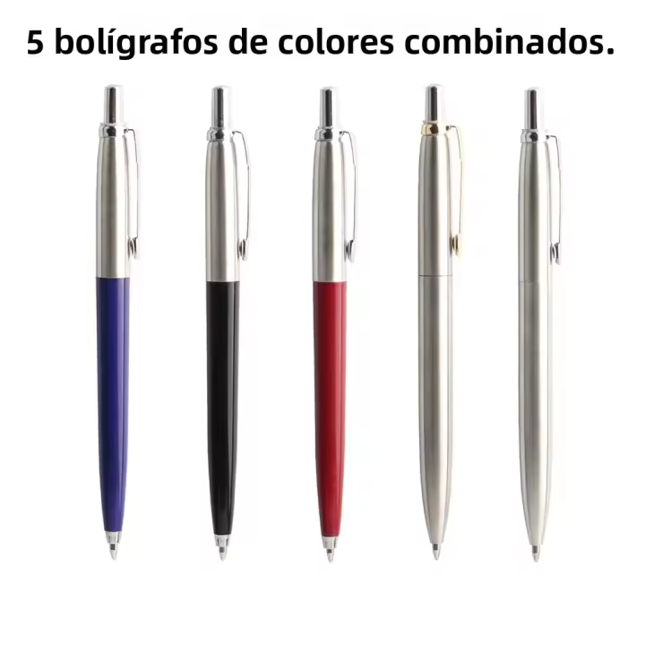 Set De 5 Bolígrafos De Punta Sferica Metálicos G2 Recargables Tinta Azul Para Escuela Y Oficina Herramientas De Papelería - 1