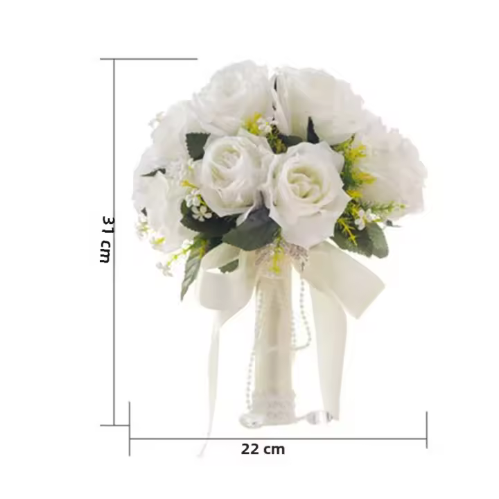 Bouquet De Novia Y Damas De Honor En Poliéster Blanco Flores Artificiales Rosas Accesorios De Boda Boutonniere Para Novio - 1