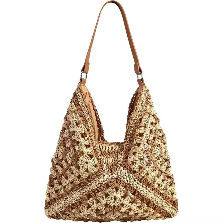 Bolsa de Playa de paja para Mujer, Bolsa de Playa Tejida de Verano, Bolso de mano de hombro, Bolso Bohemio - 1