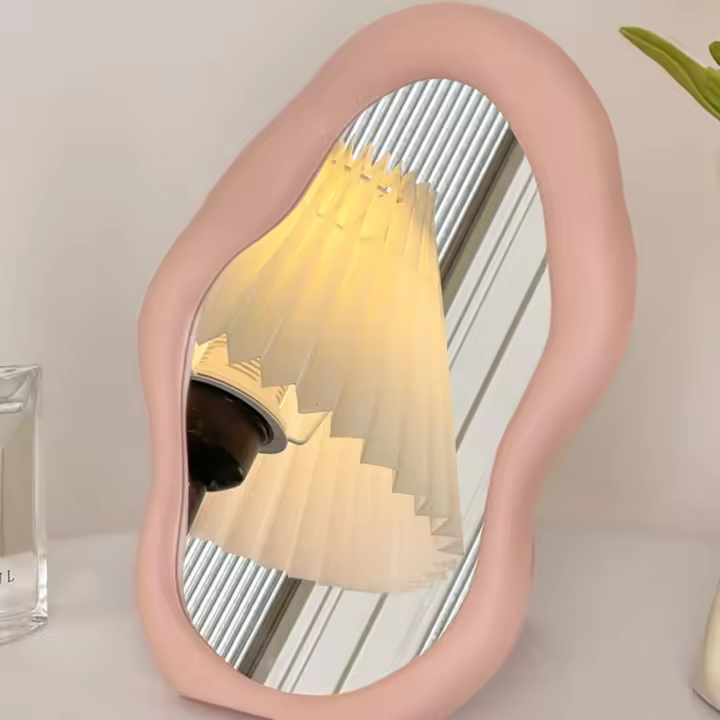 Espejo De Maquillaje En Forma De Nube Decorativo Estilo Crema Espejo De Peluquería Francesa De Pie Para El Vestidor Espejo De Pared Simple Y Desordenado - 1