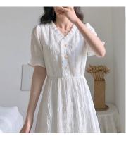 Vestido Blanco Azul Para Mujer Talla Grande Verano Manga Corta Estilo Coreano Retro Francés Slim Fit Ropa Femenina Casual - details 12