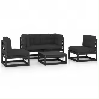 VIDAXL 3076438 set de muebles de jardín de 5 piezas de madera de pino negro con cojines de color antracita - 1