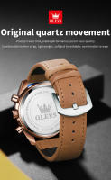 Reloj De Cuarzo Para Hombre OLEVS Con Fase Lunar Calendario Óptimo Resistente Al Agua Y Luz Piel Marrón Correa De Cuero Reloj De Mano Para Hombres - details 5