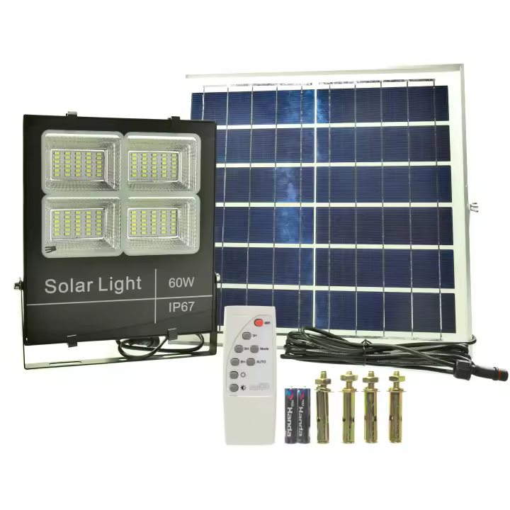 Jandei Foco Proyector Led Solar 60W | Panel Separado | Batería de Litio | 120 Leds | 600 Lúmenes | Luz Fría 6000k | Protección IP67 | Exterior | Jardín | Terraza | Patio | Camino - 1