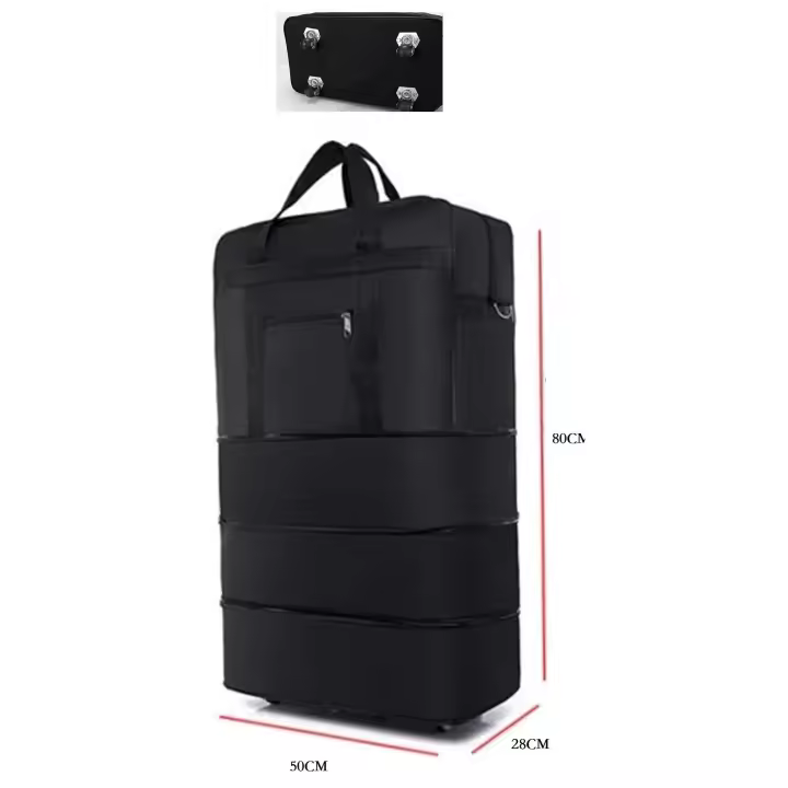 Bolsa de Viaje Plegable/Extensible , Lona Impermeable y Ruedas. Gran Capacidad y Resistencia Oxford Negro. - 1