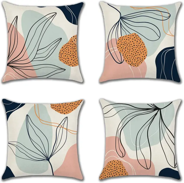 Fundas de cojín abstractos Bohemias de 45x45 cm, Geométricas, florales, Modertas, Decorativas, cuadradas, para Sofá, Coche, Juego de 4 - 1