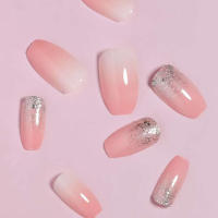 24pcs/set Uñas Postizas Cortas En Gradient Nude Rosa Jalea Brillante Estilo Cuadrado Ballet Frances Reutilizables Press on Falsas Uñas - details 24