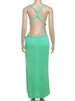 Vestido De Encaje Sin Espalda Nibber Para Mujer Con Abertura Irregular Y Cuello En V Cruzado En La Banda Baja Y Laterales Para Fiestas De Playa Y Vacaciones - details 4