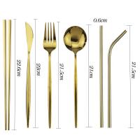 Juego De Comedor Portátil Para Viajes Y Senderismo Con Bolsa Cuchillo Tenedor Cuchara Palillos De Acero Inoxidable Reutilizable Color Plata - details 9