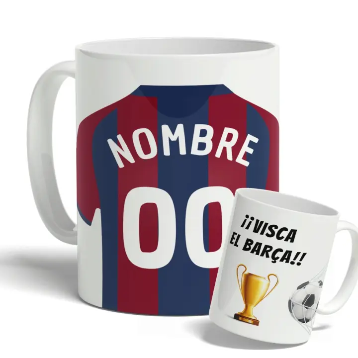 DEREGALOOS Taza de Fútbol Personalizada del F.C Barcelona para forofos y aficionados - 1