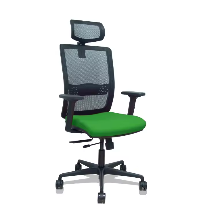 Silla Haches traslack malla negra asiento bali verde brazos 2D ruedas 65mm cabecero regulable - 1