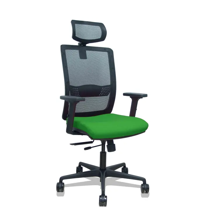 Silla Haches traslack malla negra asiento bali verde brazos 2D ruedas 65mm cabecero regulable - 1