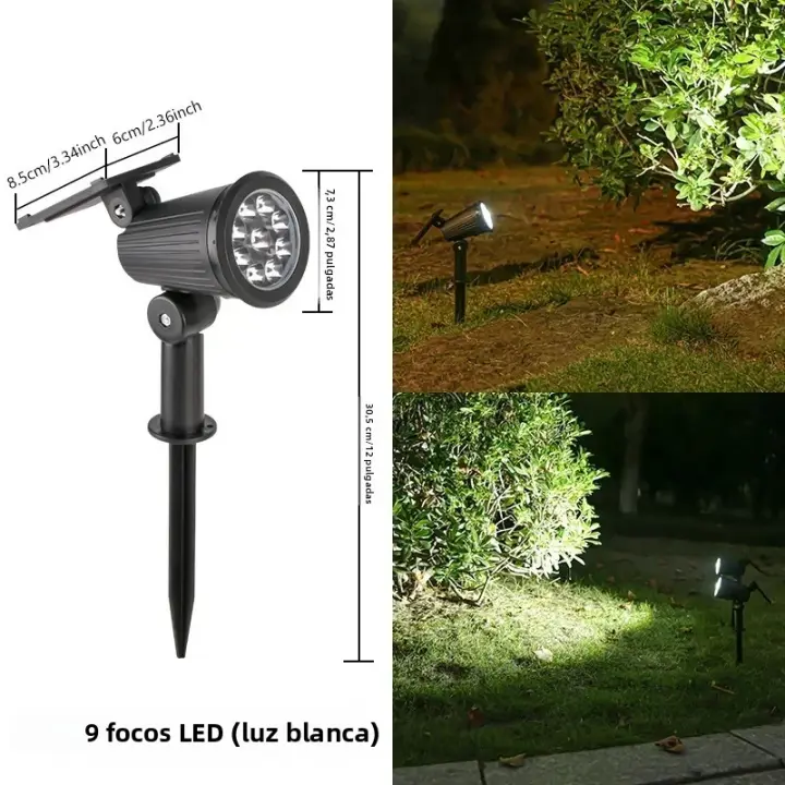 Luces LED Solares 9 LED Para Iluminación De Jardín Y Atracaderos IP65 Impermeables Con Ajuste De Brillo Para Exterior - 1