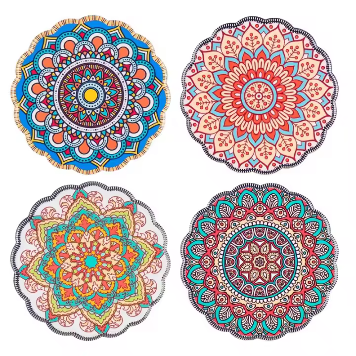 Signes Grimalt ORIGEN Home Decor Posavasos Mandala 4U - Set de 4 Posavasos de Cerámica Gris Redondos 32991 - 1
