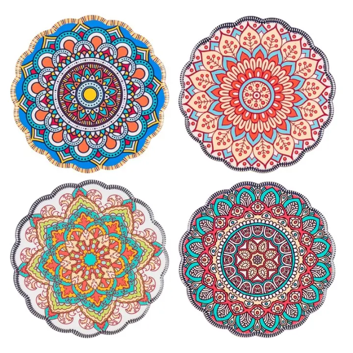 Signes Grimalt ORIGEN Home Decor Posavasos Mandala 4U - Set de 4 Posavasos de Cerámica Gris Redondos 32991 - 1
