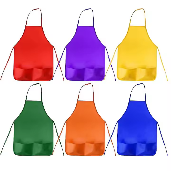12 Pack 6 Color Kids Aprons Children Painting Aprons Kids Art Smocks With 2 Roomy Pockets For Kitch Z - 1