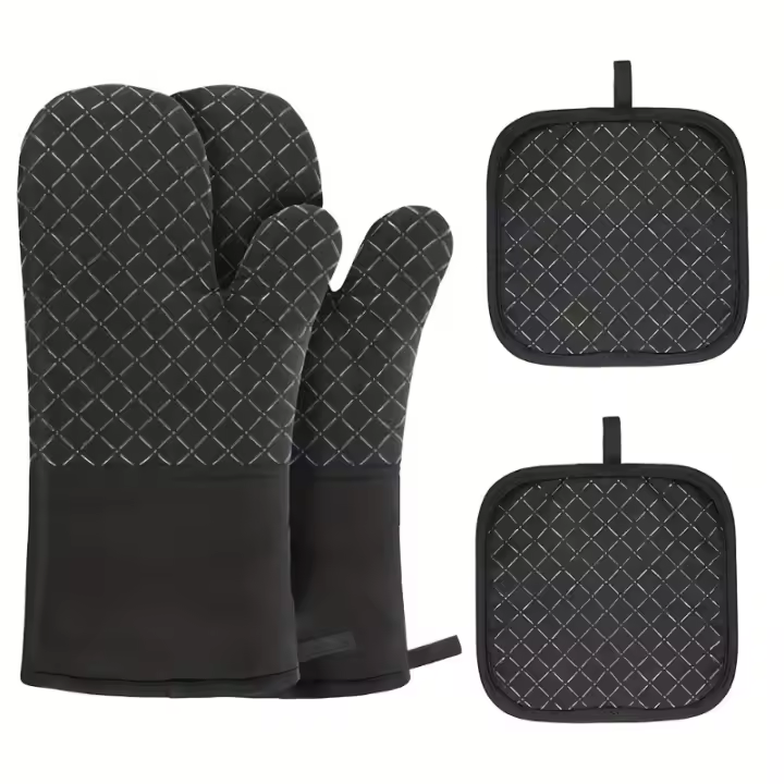 Manoplas de silicona y almohadillas para Horno, mitones gruesos resistentes al calor y almohadillas para asar, hornear, Cocinar, Asar, Caliente, 4 Uds. - 1