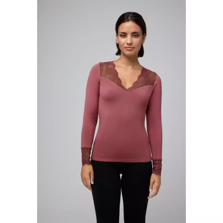 Ysabel Mora - Camiseta térmica manga larga detalle encaje rosa - 1