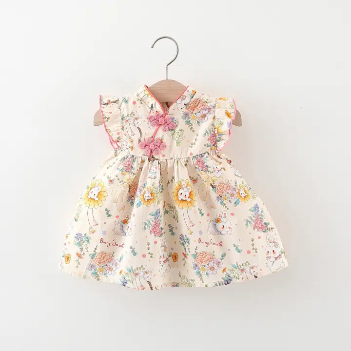 Vestido De Verano Para Bebés Niñas Estilo Cheongsam Con Patrón De Rabia Y Flores Manga Corta Princesa Dulce Vestido De Cumpleaños Parte - 1