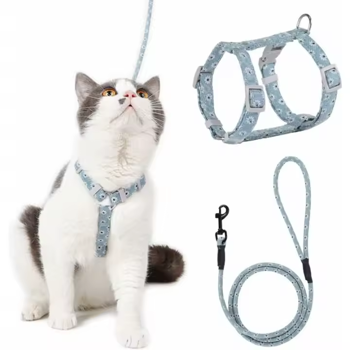 Arnés ajustable para gatos (azul-verde S) para gatos, perros pequeños, nailon con correa, arnés de seguridad resistente - 1