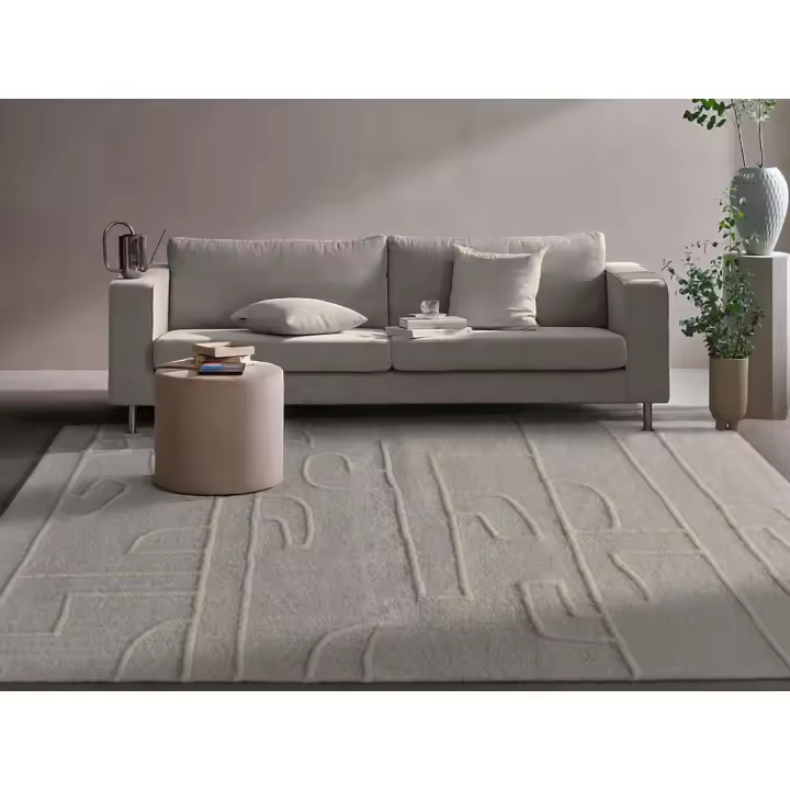Vente-unique - Alfombra de lana de Nueva Zelanda con relieve hecha a mano - 160 x 230 cm - 1400g/m2 - Marfil - CORALIE - 1
