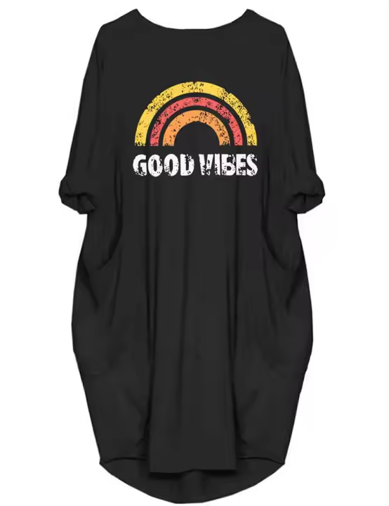 Vestido Casual De Mujer Talla Grande Con Mangas Cortas Cuello Redondo Dos Bolsillos Estilo Unisex Largo Hasta La Rodilla - 1