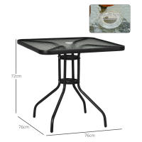 Outsunny Mesa de Jardín Cuadrada Mesa de Comedor Exterior 76x76x72 cm con Agujero para Sombrilla y Encimera de Vidrio Templado para Patio Terraza Negro - details 2