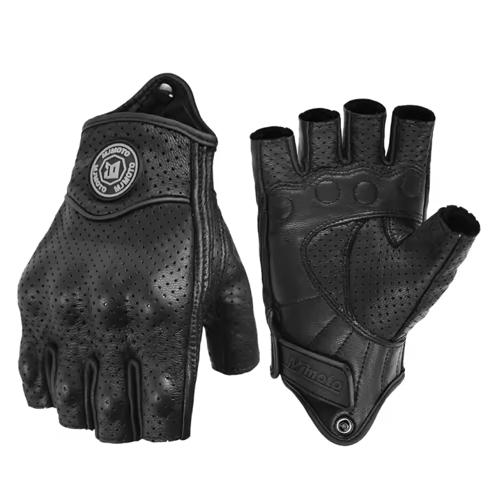 Guantes De Motocicleta Retro De Cuero MJMOTO Con Protección De Cierre Rígido Y Toque De Pantalla Medio Dedo Transpirables Para Hombre Y Mujer - 1