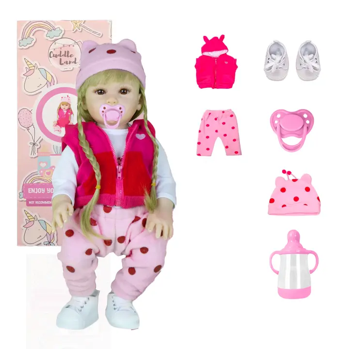 Cuddle Land® Muñeco Bebé tipo Reborn de 47cm con Ropa, Pañal, Biberon y Chupete – Juguete Tierno para Niñas y Niños a Partir de 3 Años – Extremidades Móviles y Tacto Suave para Abrazar y Jugar - 1