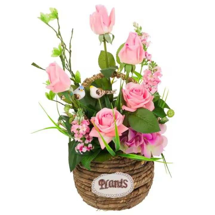 WANDERLUST DECO Cesta de Cuerda con Ramo de Flores para Decoración de Interiores - 1