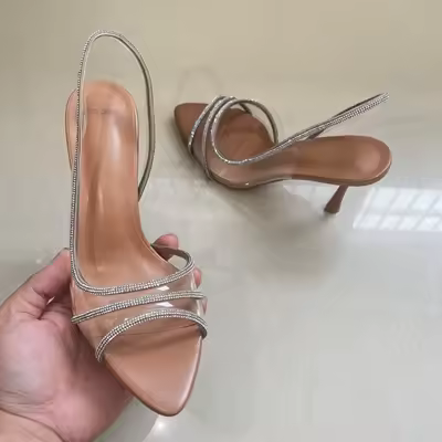 Sandalias De Transparencia Para Mujer Verano 2025 Con Tacón Alto Y Cadena De Diamantes Slingback Zapatos Sexys Para Fiesta Y Boda - 1