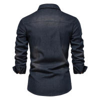 Camisa vaquera sin hierro para hombre, camisa informal de manga larga de color sólido sin hierro, nuevo estilo a la moda, 2024 - details 4