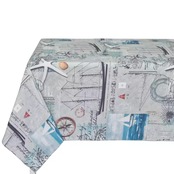 Mantel tela textil resinado suave, rectangular, Ideal para el hogar, Cocina, Comedor, Jardin, Balcon, Salon y picnic. Fácil de limpiar, Impermeable, Geografía, fondo Gris, Barco, Playa, Estrella de mar ,DAL164 MARITIMA 02 - 1