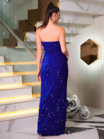 Vestido Largo De Noche Sin Espalda En Rosa Fucsia Y Azul Real Vestido De Fiesta Para Cumpleaños Graduación Y Enlace Con Abertura En La Parte Frontal Y Espalda - details 9