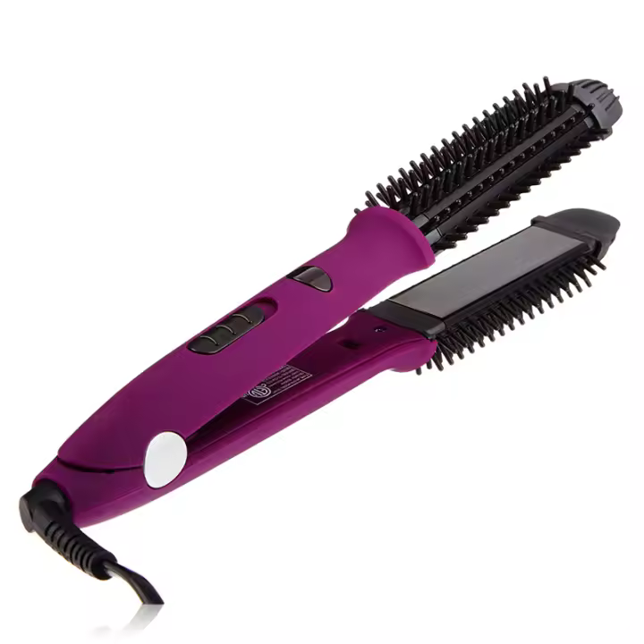 Plancha y rizador 3 en 1, cepillo de pelo eléctrico redondo, plancha profesional Curg - 1