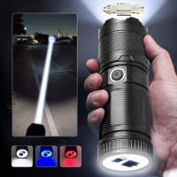 Linterna Táctica De Alta Potencia ABS Con Láser Blanco Y Batería Integrada Carga Por Tipo-C Luz De Emergencia Multifuncional Resistente Al Choque Y Agua - details 0