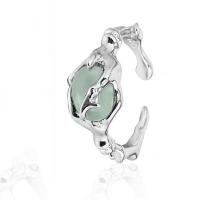 Anillo De Bambú De Jade Hetian Lácteo Platinado En Plata De Ley 925 Para Mujer Y Niña Regalo Joyería Vintage Irregular - details 5