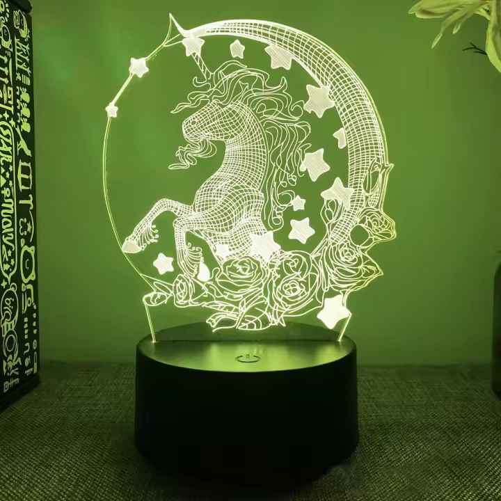 Luz De Noche 3D Para Niños Unicornio LED Cambio De Color Acrylic Regalo De Navidad Juguete Luz De Mesa Infantil - 1